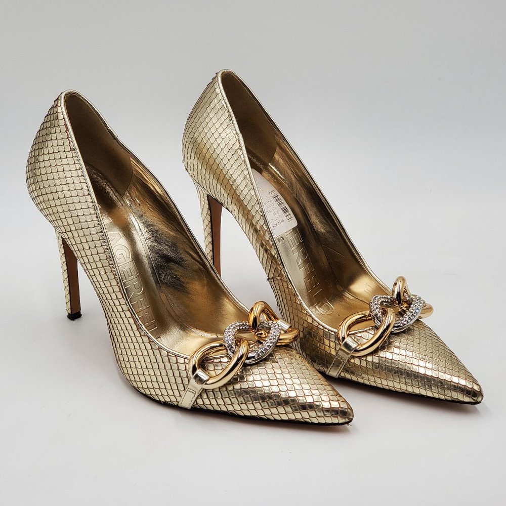 Karl Lagerfeld Paris Rhinestone Chain Metallic Heels - Picture 2 of 16
